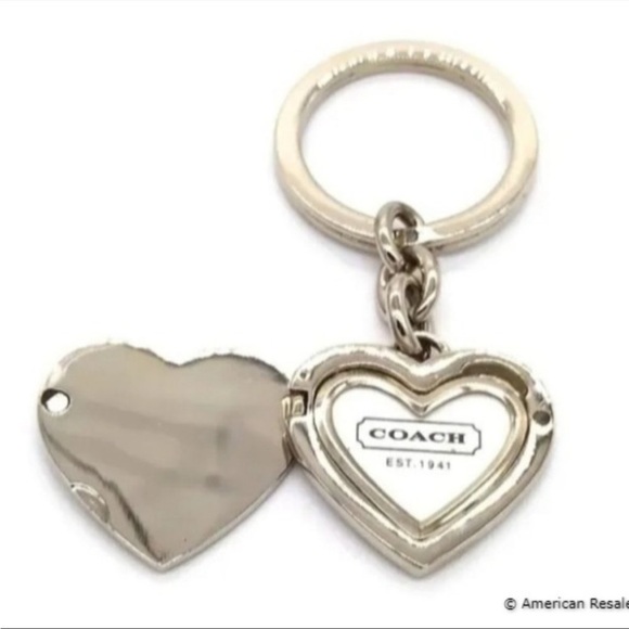 Coach Accessories Coach Silver Signature White Heart Locket Keychain Purse Charm Poshmark